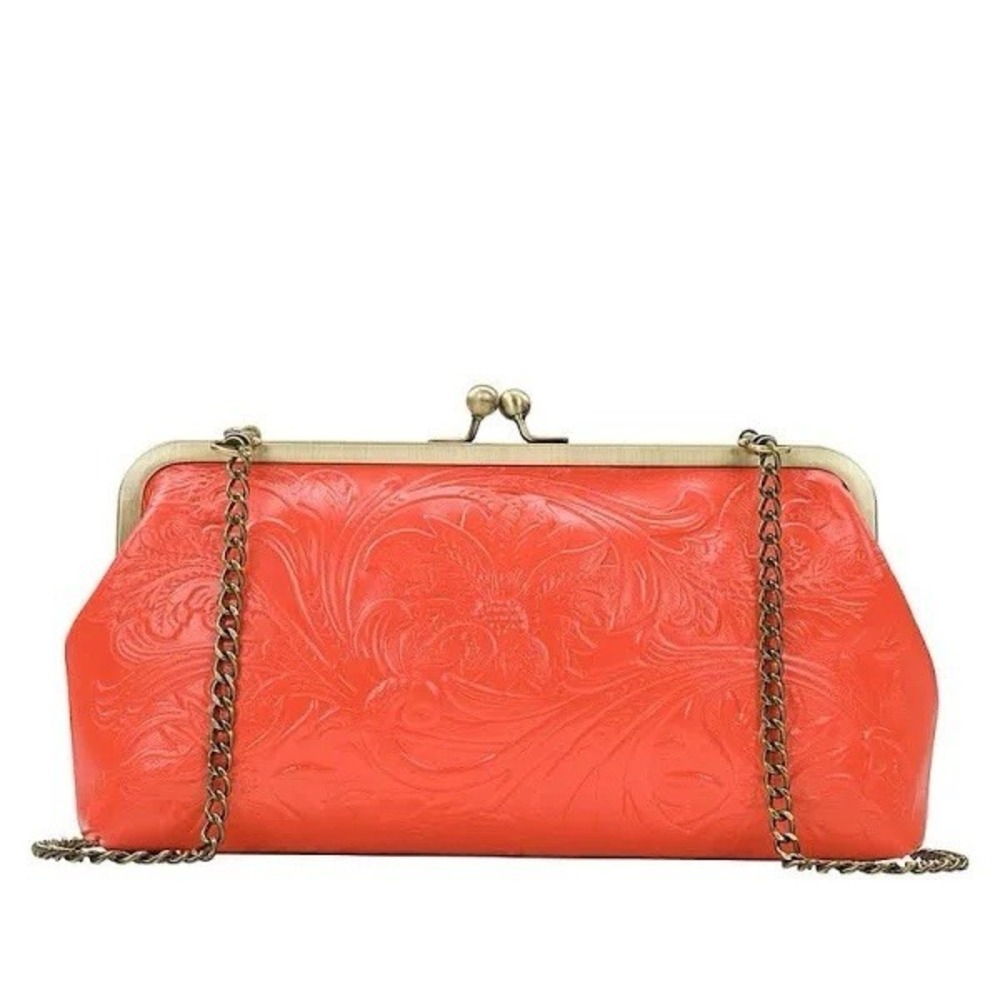 Patricia Nash Potenaz Leather Frame Crossbody Bag Coral Floret Tooled